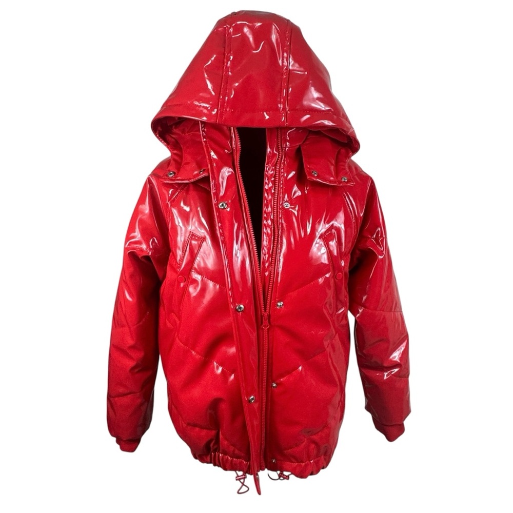 H&M Red Patent Shiny Oversized Hooded Puffer Jacket Lined Blogger Fav Streetwear